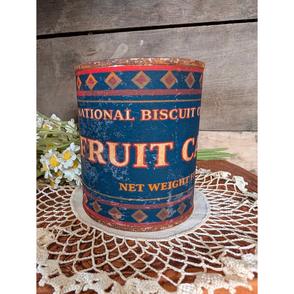 National Biscuit Co FRUIT CAKE Vintage Inspired Rusted Can - Pint